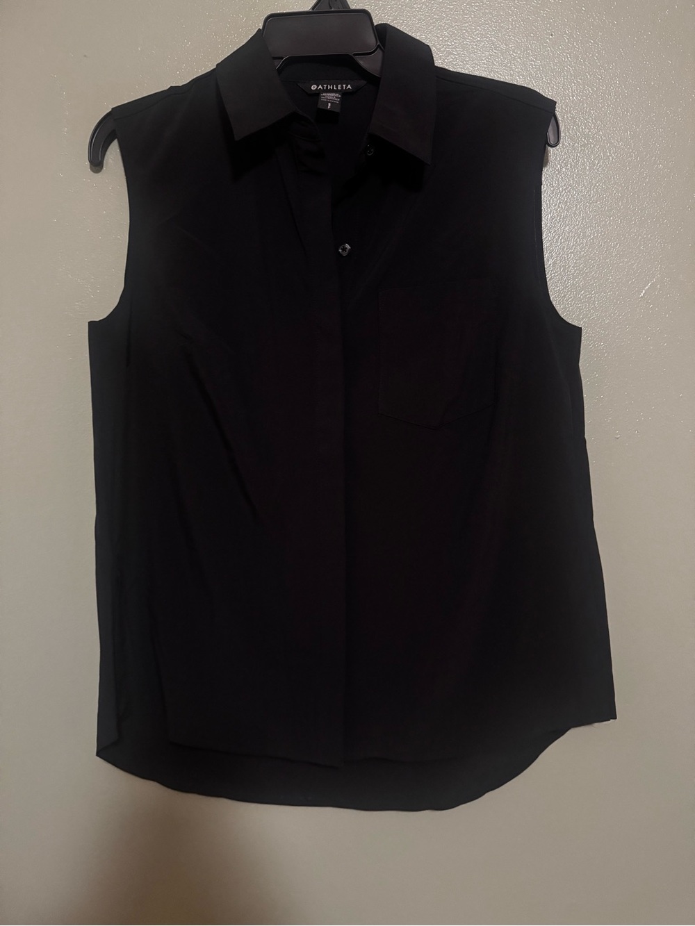 Athleta Black Sleeveless Button-Front Collared Top